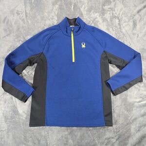 Spyder Pullover Jacket Mens L Blue Black 1/2 Zip Fleece Lined Athletic Layer